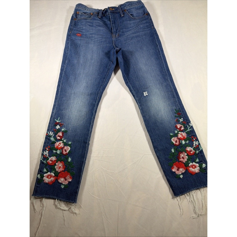 Madewell The Slim Boyjean Floral Embroidered High Rise Straight Leg Jeans 30 - Picture 1 of 16